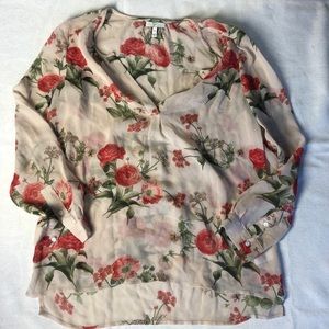 Joie Silk Floral Rode Long Sleeve Blouse XS